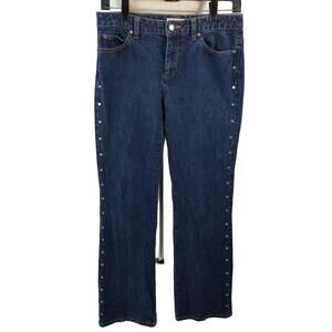Michael Kors Blue Denim Jeans Metal Studded Rivets Straight Leg Mid Rise Size 4